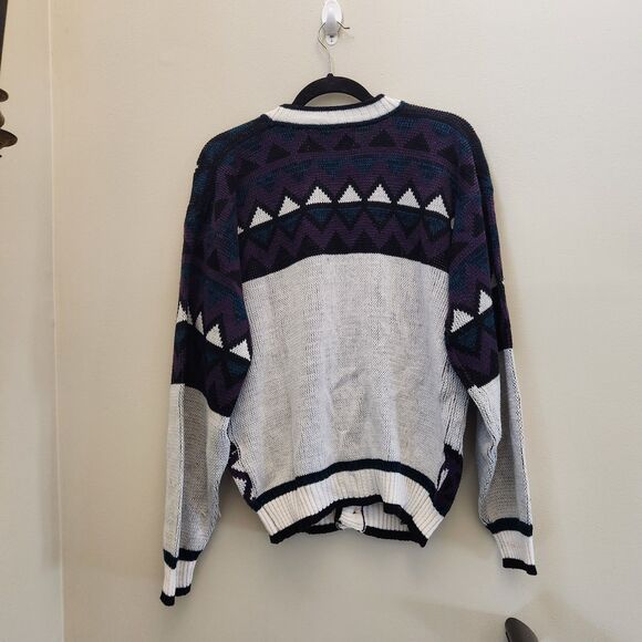 Vtg 90s Code Zero V-Neck Cardigan Sweater Knit Geometric Nordic Grandpacore Sz L - Picture 11 of 12